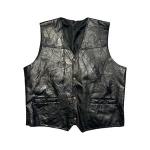 Leather Men’s XL Patchwork Biker Vest Snap Button